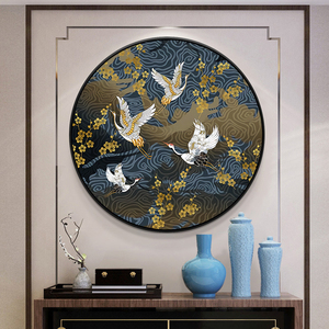 古典中国风仙鹤祥云十字绣2021新款圆形新中式餐厅全绣款线绣刺绣