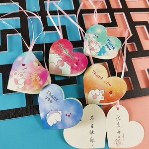 创意迷你爱心形书签手绘卡通可爱猫爪双爱心空白留言自写卡纸心形卡纸