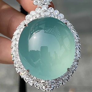 艺锦珠宝翡翠a货冰种天空蓝鸽子蛋吊坠满绿戒面直播链接私拍无效