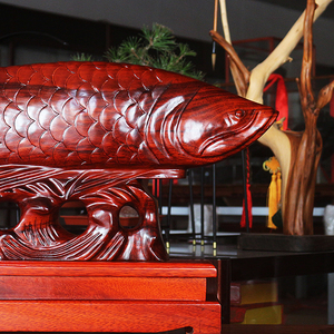 实木雕刻金龙鱼摆件开业木质铁梨木红木金龙鱼进宝客厅i.