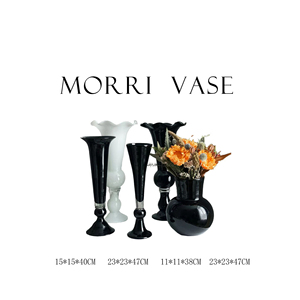 morri简约复古黑色玻璃花瓶家具样板间软装饰品欧式插花摆件花器