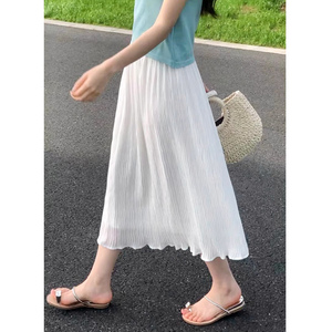 白色半身裙女夏季2024新款小个子百搭垂坠感不规则纱裙雪纺a字裙