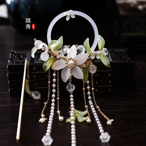 宥琪娜原创手作汉服旗袍发饰流苏圆形后压发夹古风女复古盘发簪子