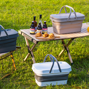 户外折叠野餐篮多功能可折叠桌大号有盖手提篮郊游露营水果篮子