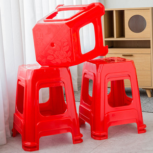 大红色塑料凳子家用49.5cm花开富贵加厚加高商用出租屋可摞叠放