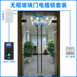 大门双开无框推拉钢化玻璃门门禁锁指纹锁电插锁门禁套装指纹门禁
