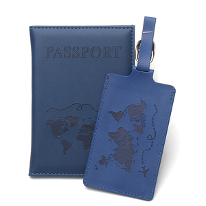 新款世界地图护照夹行李牌套装PU皮革旅行护照套行李箱识别卡套包