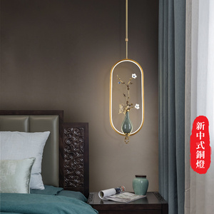 新中式卧室床头柜吊灯中式中国风单个小吊灯床头挂灯主卧床头灯