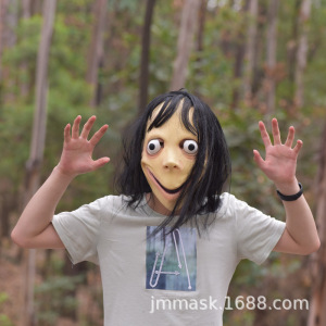 momo乳胶面具头套 万圣节 假发道具 化妆 恐怖 整蛊 搞怪女鬼人脸