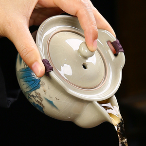 哥窑手抓壶大容量盖碗茶杯防烫单个泡茶碗器高档功夫旅行茶具套装