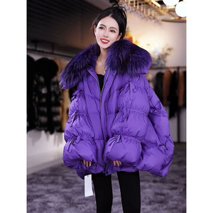 冬季韩系穿搭紫色羽绒棉服女2023年新款高级感超好看加厚棉衣外套