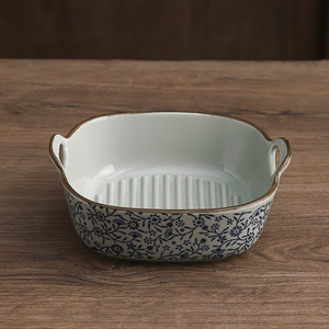 7英寸双耳烤碗空气炸锅专用碗陶瓷烤箱用器皿方形烤盘烘焙焗饭碗
