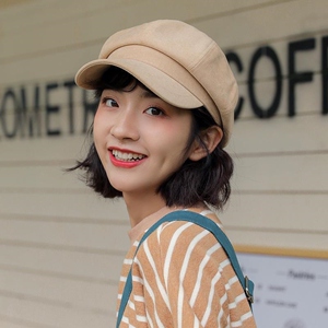 短发女生适合戴的帽子新款文艺复古休闲麂皮绒鸭舌南瓜透气八角帽