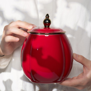 原源中国红陶瓷茶叶罐大号红瓷罐干货家用储存密封罐红茶绿茶罐子