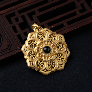 简修行纯s925银金色古法掐丝宝相花吊坠投影石挂件饰品