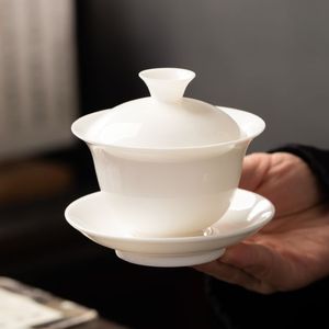 德化白瓷羊脂玉瓷陶瓷盖碗功夫茶具上釉甜白三才盖碗茶碗茶杯单个