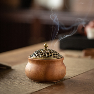 胡桃木香炉艾灸艾柱底座日式檀香香薰炉家用室内熏艾盘香炉盘香架