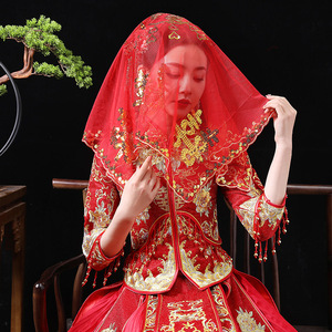 秀禾服红盖头纱透明