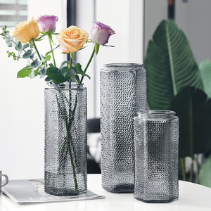 北欧麻点创意玻璃花瓶透明水养富贵竹百合客厅干鲜花插花摆件花器