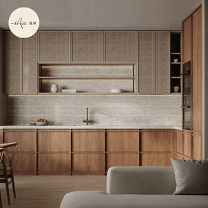溪岸橱柜定制整体侘寂风骨骼线系列开放式厨房藤编门厨柜全屋定制