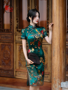 真丝旗袍2024年新款中国风复古老上海高端优雅气质日常可穿中长款
