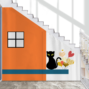 定制楼梯下斜角遮挡帘遮丑复式楼楼梯间三角斜角隔断帘布帘装饰帘