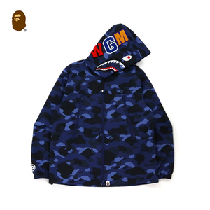 bape男装秋冬鲨鱼wgm字母贴布连帽外套夹克140016h