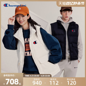 Champion冠军羽绒服女23冬季新款大C LOGO羽绒马甲拉链情侣外套男