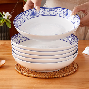 釉中彩陶瓷盘子菜盘家用2024新款中式餐盘青花瓷圆形深盘碟子餐具