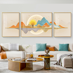 轻奢大气客厅三联画挂画寓意好北欧壁画现代简约沙发背景墙装饰画