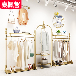 服装店展示架落地式陈列架女装店货架高档金色鸟笼衣架鞋包架置物