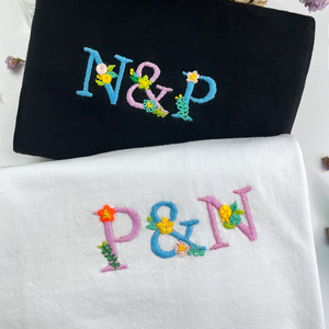 手工diy材料包刺绣t恤姓氏字母送男女友短袖衣服七夕礼物夏季新款