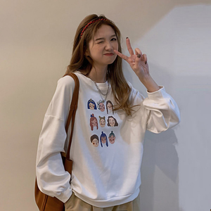 卫衣女秋冬2020新款韩版ins潮学生春秋无帽宽松卡通头像印花上衣