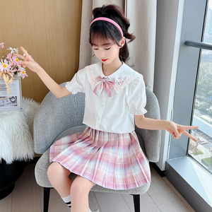 儿童jk制服套装女童夏天格子裙小女孩学院风两件套短袖全套小学生
