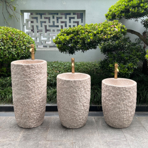 天然原石头户外洗手盆庭院水池台盆儿童幼儿园室外花园一体立柱式