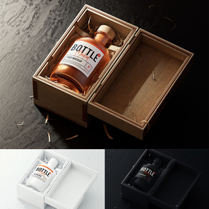 1款国外高端白酒洋酒包装木盒效果图智能贴图样机PSD设计素材模板