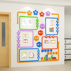 班级风采文化墙照片墙公告栏墙贴幼儿园布置立体墙面装饰画亚克力
