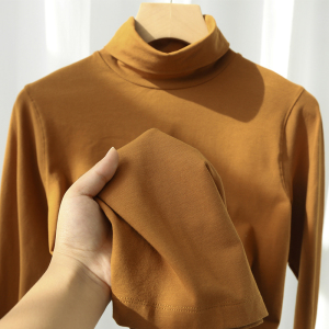 核桃棕 堆堆领简约纯色高领打底衫 黏土褐色百搭长袖t恤男女通穿