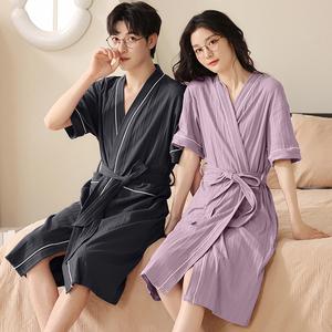 情侣浴袍夏季纯棉短袖速干吸水浴巾日式晨袍男士睡袍女夏季薄款