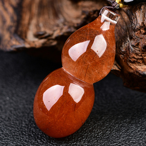 天然红发晶葫芦吊坠红水晶长链饰品平安葫芦男女项坠饰品福禄进宝