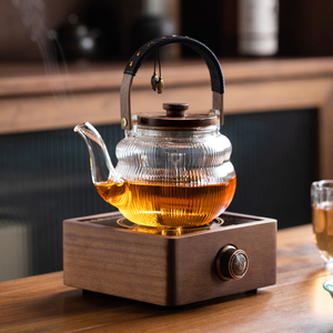 胡桃木全自动电陶炉煮茶器玻璃煮茶壶家用烧水壶小型蒸煮茶炉套装