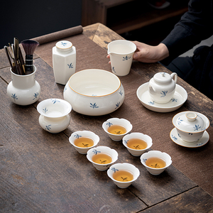 手绘兰花功夫茶具套装家用客厅轻奢高档陶瓷盖碗茶杯小套组泡茶壶