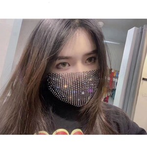 抖音直播面罩半脸女性感面纱遮脸夜店水钻蹦迪装饰渐变色面具