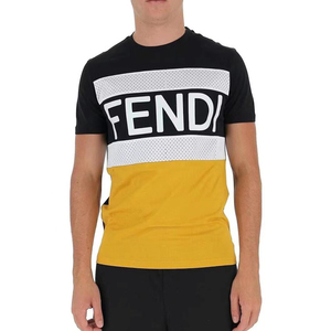fendi/芬迪短袖男士黑黄拼接花纹圆领网面透气撞色网眼夏季男t恤
