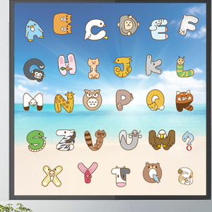 卡通英文字母贴纸单独静电无胶玻璃贴双面窗贴早教可爱装饰小贴画