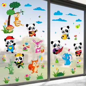 卡通儿童玻璃贴画贴玻璃门窗贴纸防水双面无胶静电装饰品动物贴画