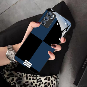 创意黑蓝白格适用oppoReno6手机壳钢化玻璃男女新款Reno5小众个性Reno4镜头全包5pro防摔6pro+硅胶se保护套