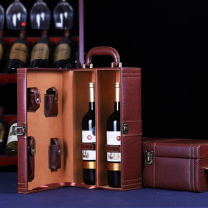 红酒礼盒皮盒葡萄酒箱包装盒高档手提袋2支礼盒空盒定制礼品