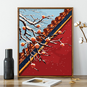 【故宫】数字油画 diy手工填色宫墙雪景唯美海棠花古代油彩丙烯画