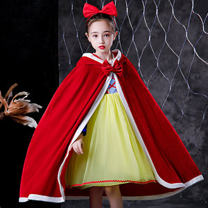 白雪公主斗篷女童秋冬外出丝绒披风儿童红色新年服装宝宝防风披肩